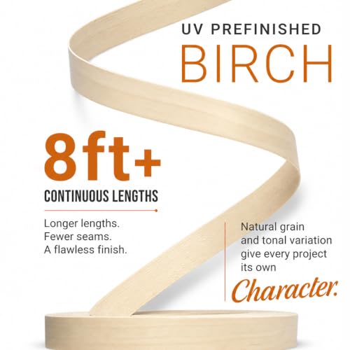 Birch Edge Banding 3/4 Inch x 50 FT Roll, UV Prefinished Ready-to-Use Surface, 8 FT+ Continuous Lengths, Pre-Glued Iron-On Veneer, for Cabinets, Plywood & DIY Furniture - color: Birch - UV Prefinished, size: 3/4 in x 50 ft