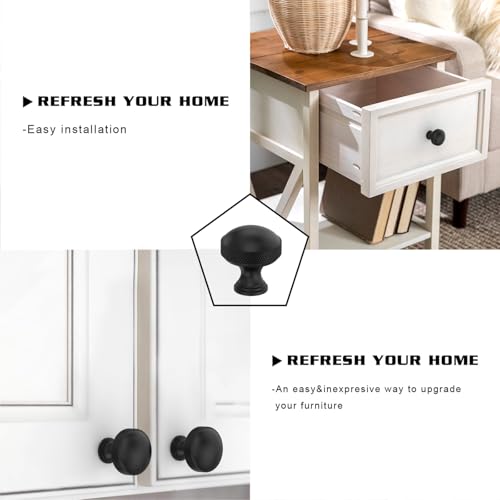 10 Pack Matte Black Knurled Cabinet Knobs Kitchen Black Drawer Knobs Dresser Pulls Cupboard Hardware for Bathroom Cabinets - color: Matte Black, size: Curved Round Knobs
