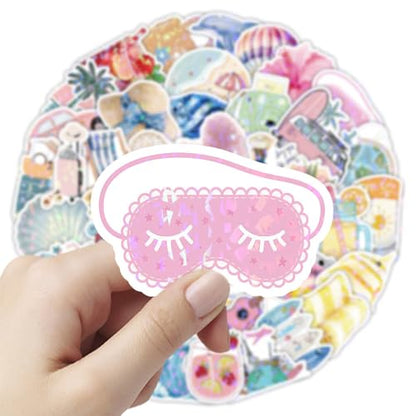 50PCS Holographic Summer Beach Stickers, Waterproof Vinyl Aesthetic Tropical Decals for Scrapbooking, Journaling, Water Bottles, Laptops, Envelopes, Pastel Vacation & Ocean Stickers for Teens - color: Holographic Summer Beach-5