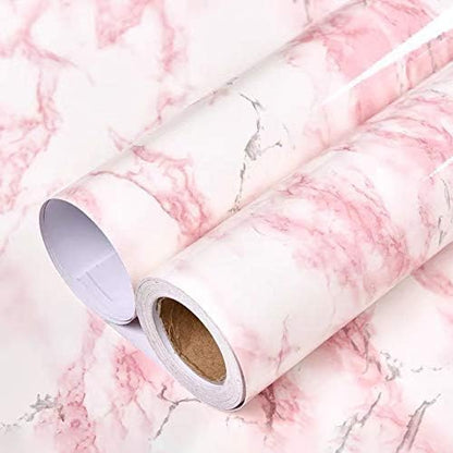 tiltil Glossy White/Pink Marble Contact Paper Granite Wallpaper 15.8"×78.7" - size: 15.8" x 78.7"