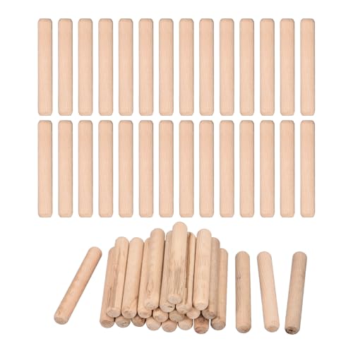 uxcell 60 Pcs Wooden Dowel Pins 12x80mm(0.47x3.15) Fluted Beveled Ends Wood Dowel Pegs Dried Hardwood for Woodworking Furniture Shelf - size: 12x80mm