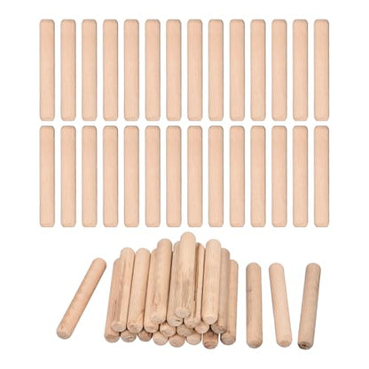 uxcell 60 Pcs Wooden Dowel Pins 12x80mm(0.47x3.15) Fluted Beveled Ends Wood Dowel Pegs Dried Hardwood for Woodworking Furniture Shelf - size: 12x80mm