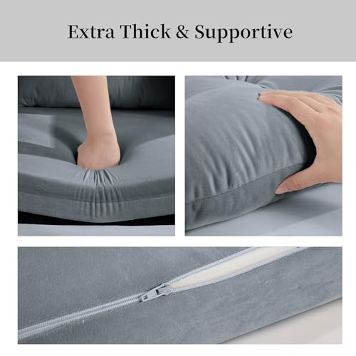 HOMBYS Glider Rocker Replacement Cushions 5 PCS with Storage Side Pocket, Velvet Fabric, Foam & Microfiber Filling, Non-Slip & Washable,Thickened & Supportive, Designed for Glider Rocking Chair - color: Grey