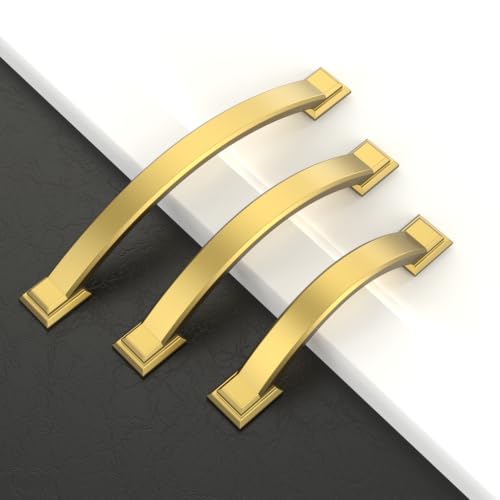 Asidrama 10 Pack 3 Inch(76mm) Vibrant Brushed Moderne Brass Cabinet Pulls Heavy-Duty Solid Kitchen Cabinet Handles Drawer Hardware for Bathrooms Cabinets 3150 - color: Vibrant Brushed Moderne Brass, size: 3" Hole Center(76mm), style: 10 Pack
