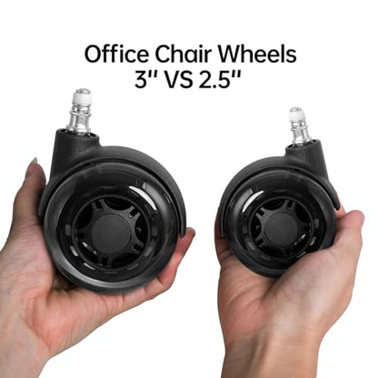 2.5 Inch Office Chair Wheels Set of 5 - Dual Rubber Wheels for Hardwood & Carpet - Heavy Duty Smooth Quiet Rolling Casters Replacement Universal Fit Computer Desk Gaming Chair - size: 2.5 Inch