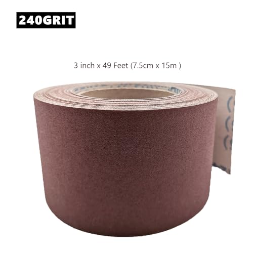 240 Grit Sandpaper Roll, 3 Inch x 49 Feet Emery Cloth Roll Aluminum Oxide Abrasive Paper Roll Continuous Sandpaper for Metalworking, Woodworker, Furniture Repair, Sanding Automotive Plumbing - size: 240 Grit