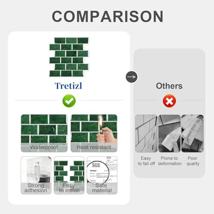 10 Sheets Thicker Design Peel and Stick Backsplash for Kitchen and Bathroom, 12"x12", Green - color: Green
