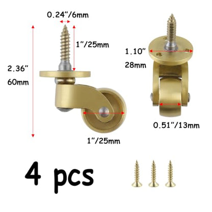 Semetall Brass Stem Casters 360° Swivel Threaded Wheels 4 Pack - style: A-104