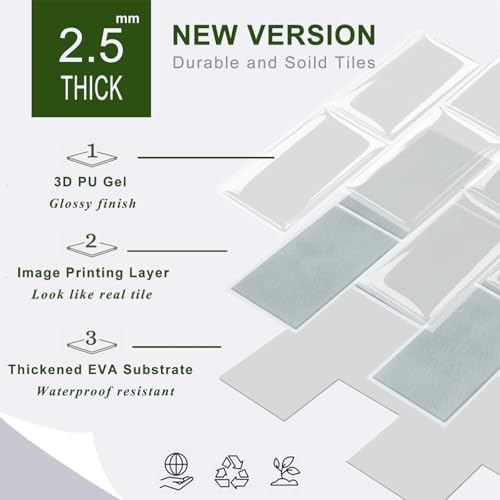 STICKGOO 10-Sheet Backsplash Peel and Stick Subway Tile(Thicker Design) - color: Gray