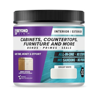 Beyond Paint All-in-One Refinishing Paint, No Sanding, Matte Finish for Cabinets, Countertops, Furniture and Doors, 1 Pint, Bright White - color: Bright White