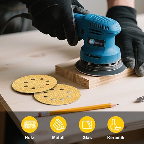 130Pcs 5 Inch 8-Hole Hook&Loop Sanding Discs, 240 Grit Diamond Yellow Sand, Dust-Free/Wear-Resistant, Latex Paper Base (No Fray), 135G Backing for Wood/Metal/Auto, DIY & Pros - style: 5inch-8Hole
