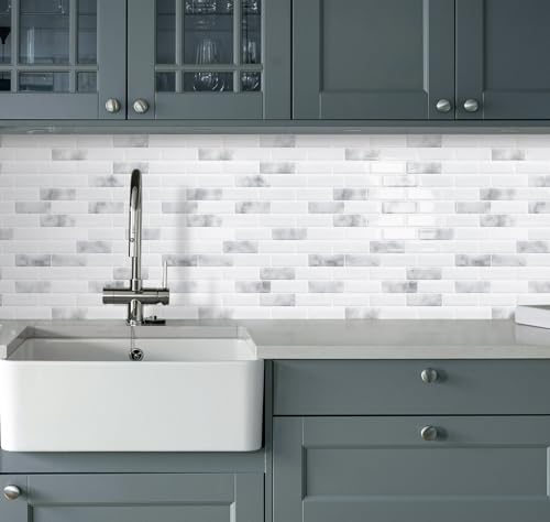 Peel and Stick Backsplash 3D Self Adhesive Wall Tile Grey 10 Sheet - color: Grey and White