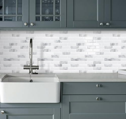 Peel and Stick Backsplash 3D Self Adhesive Wall Tile Grey 10 Sheet - color: Grey and White