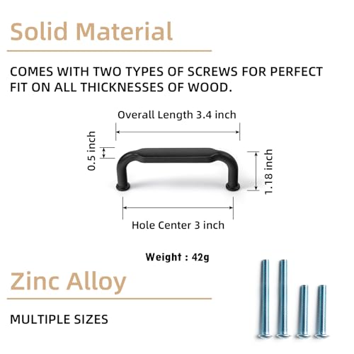 Goo-Ki 6 Pack 3 in (76mm) Hole Center Cabinet Pulls Matte Black Zinc Alloy Kitchen Drawer Pulls Drawer Handles 3.45 Inch Length 2202-B-76 - color: Matte Black, size: 3 Inch Hole Centers