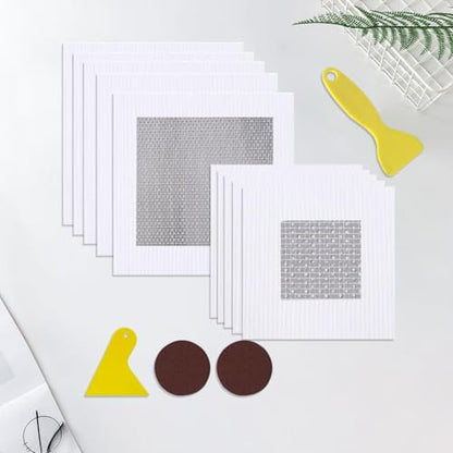 GORGECRAFT 10 Pack Dry Wall Mesh Patch Cover Drywall Repair Kit 2x2" 5.9x5.9" Aluminum Self-Adhesive Hole Repair Patch with Scraper and Sandpaper for Bathroom Nail Holes Outlets Ceiling Plaster Wall