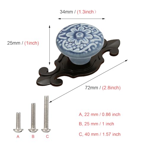 HUAMULAN 10 Pack Ceramic Knobs Cabinet Pulls Handle with Black Backplate - color: Blue Knob + Black Base