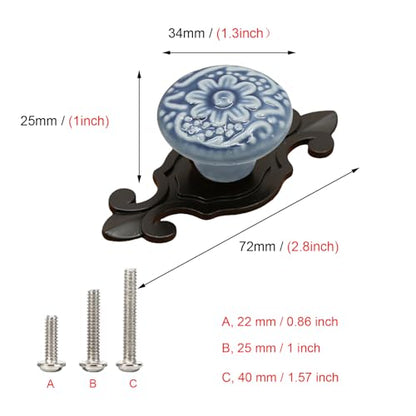 HUAMULAN 10 Pack Ceramic Knobs Cabinet Pulls Handle with Black Backplate - color: Blue Knob + Black Base