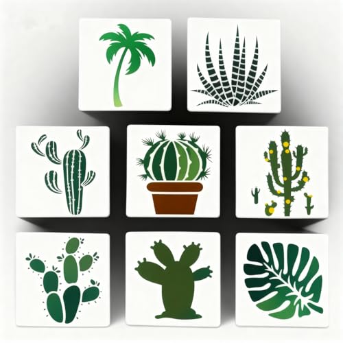 TIAMECH 8 Pcs Reusable Succulent Plants Cactus Stencils for Painting - style: 8Pcs Cactus