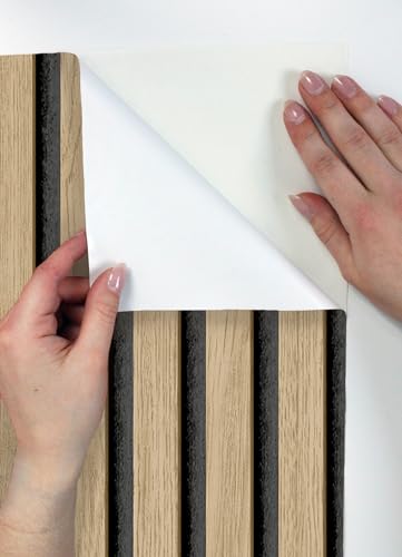 NuWallpaper Oak Slat Wood Peel and Stick Self-Adhesive Removable Wallpaper, Renter-Friendly, 20.5 in x 18 ft