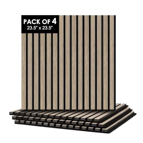 CONCORD WALLCOVERINGS ™ Fluted 3D Slat Acoustic Wall Panels – Interior Wooden Sound-Absorbing Veneers for Noise Reduction & Soundproofing - 23.5" x 23.5" (Pack of 4, Covers 15.2 Sq Ft) - Silver Ash - color: Silver Ash