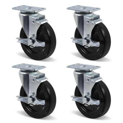 Caster Wheels, 5 inch Heavy Duty Casters, Set of 4 Hard Rubber for Cart Furniture Workbench - Load 1400lbs Capacity (4 Pack Brake - style: 4 Pack Brake