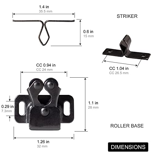 Keenkee Cabinet Latch Double Roller Catch, Black Nickel, 4 PCS - color: BlackNickel 4ps