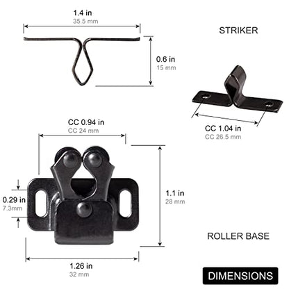 Keenkee Cabinet Latch Double Roller Catch, Black Nickel, 4 PCS - color: BlackNickel 4ps