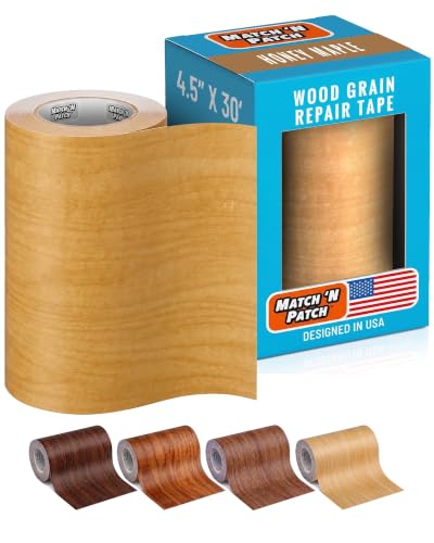 MATCH 'N PATCH Project+ Wood Grain Repair Tape - Honey Maple, 4.5 in x 30 ft (1-Pack) – Wood Grain Colored Duct Tape for Mirror Frame, Trim, Borders, Floor and Other Furniture, Scratch Repair Kit - color: Honey Maple, size: 4.50"x 30'