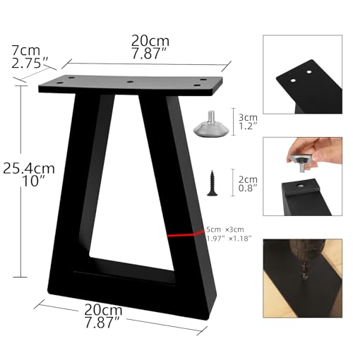 10 Inch Trapezoid Metal Table Legs Black, DIY Furniture Feets for Bench, Coffee Table, Stool,Cabinet Legs, Including Screws and Adjustable Feet Pads, 10” x 7.9” - size: 10 Inch T