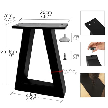 10 Inch Trapezoid Metal Table Legs Black, DIY Furniture Feets for Bench, Coffee Table, Stool,Cabinet Legs, Including Screws and Adjustable Feet Pads, 10” x 7.9” - size: 10 Inch T