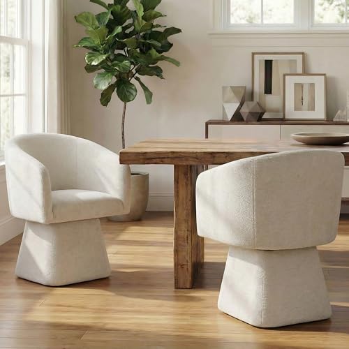 VKNOW Upholstered Swivel Dining Chairs Set of 4 with Barrel Back and Arm - color: Beige