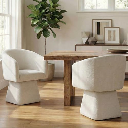 VKNOW Upholstered Swivel Dining Chairs Set of 4 with Barrel Back and Arm - color: Beige