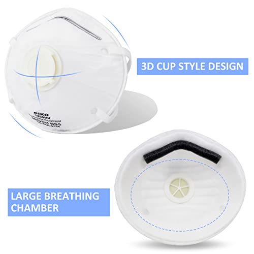 GIKO N95 Respirator Masks - 15Pcs NIOSH Certified Safety Masks Cup Particulate Respirator Mask with Breathing Valve for Adult, Men, Women, White