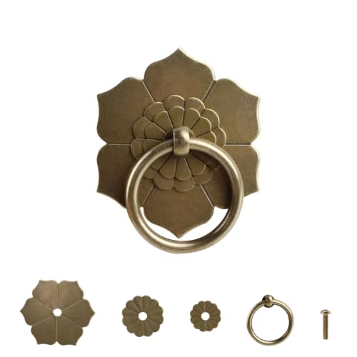 Bitray Drop Ring Knobs Antique Bronze Tone Ring Pulls Flower Shape Pulls - color: Antique Bronze