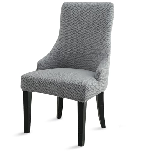 Liykimt Stretch Wingback Side Chair Slipcover-Accent Chair Cover Jacquard with Arm,Washable Upholstered Arm Dining Chair with Nailed Trim Protector for Dining Living Room - color: Gray/Jacquard
