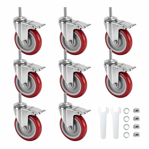 Caster Wheels,5 Inch Locking Swivel Caster for Furniture with Threaded Stem - size: 5"8pack