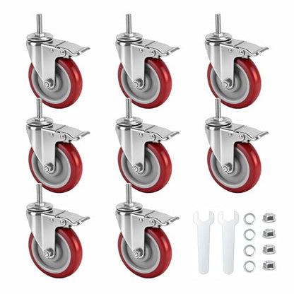 Caster Wheels,5 Inch Locking Swivel Caster for Furniture with Threaded Stem - size: 5"8pack