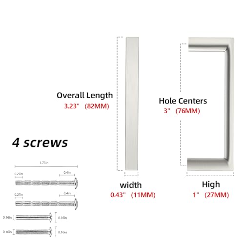Brushed Satin Nickel Kitchen Cabinet Pulls 3 Inch 10 Pack - color: Brushed Satin Nickel, size: 3'' Hole Center(76mm)