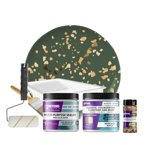 Beyond Paint Countertop Makeover Kit with Paint, Sealer, Flecks and Tools for Countertops, Forest Green - color: Forest Green