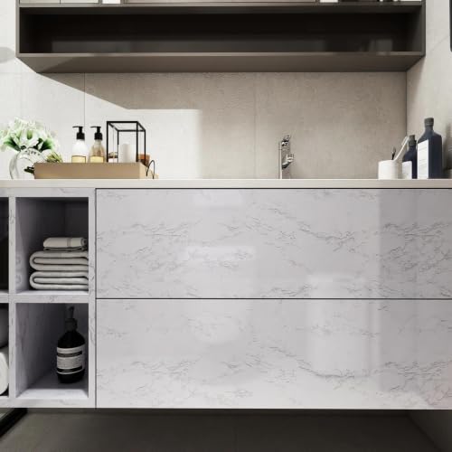 CAX Peel and Stick Wallpaper White Marble Contact Paper for Countertop - color: White and Gery, size: 23.6" x 472"