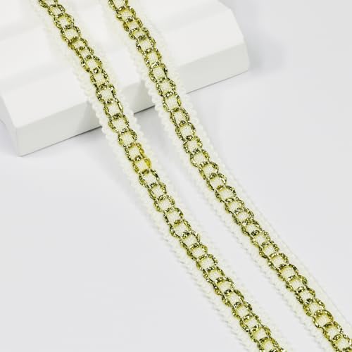 Gimp Braid Trim 10Yards 12mm/0.47inch Fabric Decorative Webbing for All Kinds of Sewn Garments, Curtains,Lampshade, Sofa DIY Sewing and Crafting (Beige/Golden) - color: Beige/Golden-12mm, size: 12mm