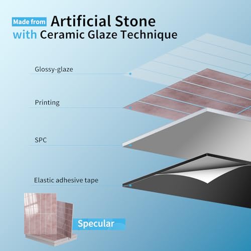 Art3d 11.4 x 9.1 in Faux Marble Peel and Stick, Backsplash Tile, Pink - color: Pink