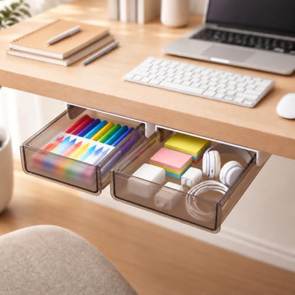 Adhesive Under Desk Drawer Hidden Storage Organizer Set S+M - size: S+M