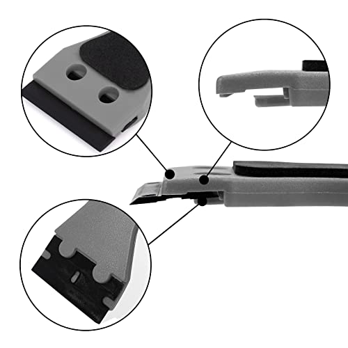 EHDIS 2pcs Plastic Razor Scraper 6-inch Long Handle Adhesive Remover Tool with 100 Double-Edge Blades for Window Tint Vinyl Scraper Decal Sticker Glue Remover (grey) - color: Grey