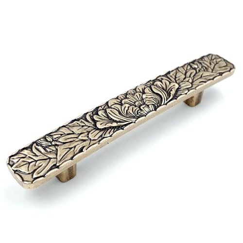 JETLAND Bridged Drawer Cabinet Pulls, 4-Pack Antique Brass 4" Hole Centers, Antique Peony Solid Cast, TG0115AB102 - color: Antique Brass, size: 4 Inch Hole Centers