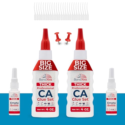 Thick Viscosity 8 oz. Premium CA Glue for Woodworking with Extra Bottles, Caps and Microtips, Super Glue Kit for Woodturning, Plastic, Wood and DIY Craft - size: 8 oz, style: THICK