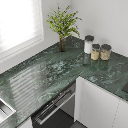 CHIHUT Dark Forest Green Marble Contact Paper Peel and Stick Wallpaper - size: 12"x472"