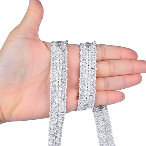 BEL AVENIR Gimp Braid Trim Cord 1.6 cm/0.63 inch Wide, 10 Yard Fabric Trim - color: Light Silver