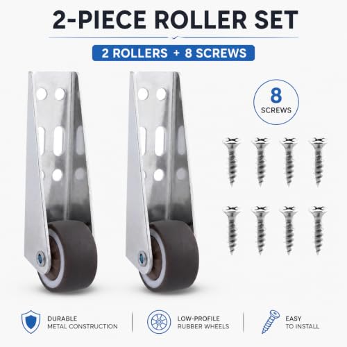 2 PCS Low Profile Casters, Rubber Low Profile Caster Wheels, Non-Slip Side Mount Caster Wheels for Room Door, Storage Box, Underbed Drawer, Cabinet,Bookcase(Silver, 0.8")
