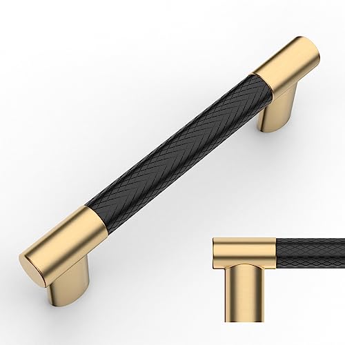 Amerdeco 10 Pack Matte Black and Gold Knurled Cabinet Pulls 3.75" - color: Black Gold, size: 3.75" hole center